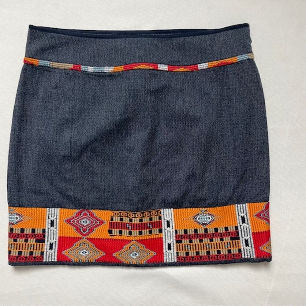 Peruvian Connection Cotton Mini Skirt Tribal Embroidered Hem Boho US 8